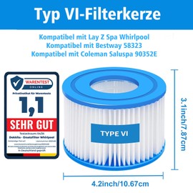 Pack of 12 Filter VI for Lay-z-Spa, VI Filter Pool, Filter Cartridges VI, Pool Filter Compatible with Bestway 58323E, Compatible with Coleman Saluspa 90427E, PoolFilter Replaces the Original Cartridge