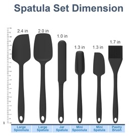 MiorBiit Silicone Spatula Set of 6, Food Grade, High Temperature Resistant, Dishwasher Safe, Suitable for Kitchen Baking, Cooking (Black)