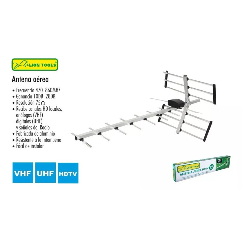 Lion Tools Antena Aérea Televisión Digital Hd Hdtv 14 Elementos