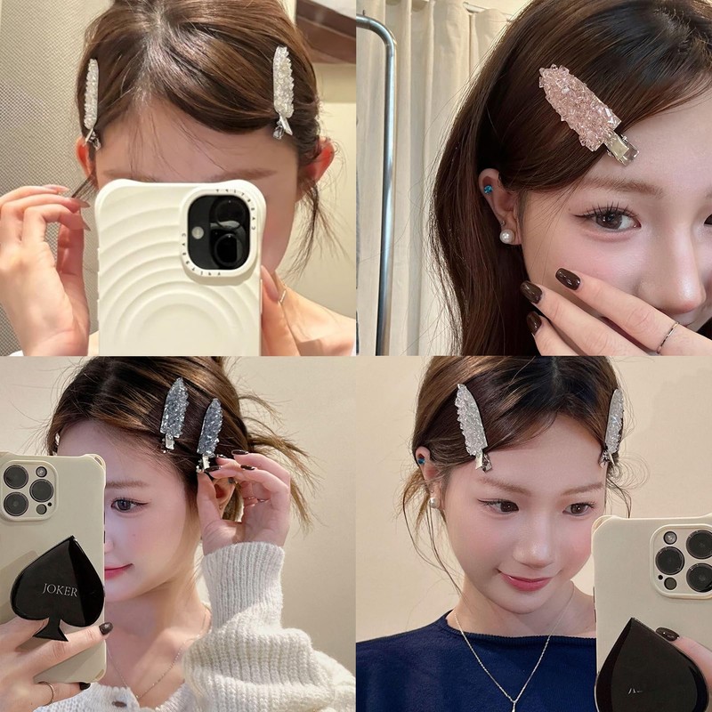 Fesanla Non-Trace Bangs Clip Crystal Set of 2 No Trace
