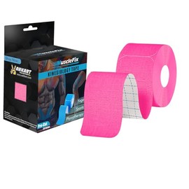 MuscleFix Kinesiology Tape Pre-Cut 20 Strips – 5cm x 5m Elastic Cotton Sports Tape – Pain Relief & Muscle Support – Waterproof & Latex-Free Athletic Therapy Tape (Pink)