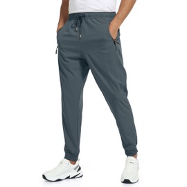 Rapoo Joggers for Men with Pockets Athletic Workout Gym Light Weight Quick Dry Comfy Breathable Polyester Sweatpants Pants Active Wear Sport Tapered Sweat Pants Coolgrey M/28