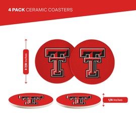 Desert Cactus Texas Tech University Circle Ceramic Coasters 4 Pack TTU Red Raiders Absorbent Drink Coasters with Cork Backing (Design B)