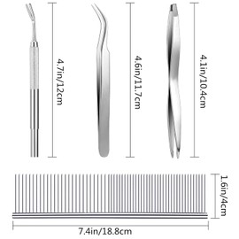7Pcs Tick Removal Tool Kit, Include 3Pcs Plastic Removers, 3Pcs Stainless Steel Tick Remover Tweezers with Comb for Pet Dog, Cat (7Pcs, Orange)