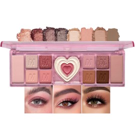 Pink Eyeshadow Palette, 12 Colour Nude Pink Matte Shimmer Glitter Eye Shadow Pallets for Women, Natural Long Lasting Highly Pigmented Eyeshadow Blush Make-Up Palettes