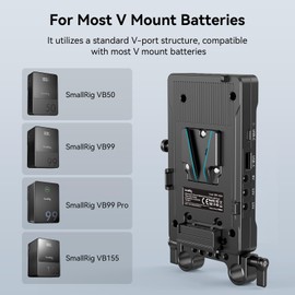SmallRig V Mount Battery Adapter Plate with PD 65W USB-C Quick Charger, QC protocol USB-A, D-TAP, 8V & 12V DC Port, 15 mm Rod Clamp and Light Indicator, for Camera, Monitor, Transmitter, Phone - 3203B