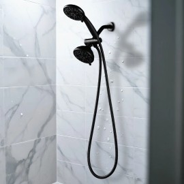 Matte Black Insert Stainless Steel Hand Held Shower Tube Bathroom Replacement Shower Hose Flexible Shower Double Joint HoseColor: Black, Length: 63 in