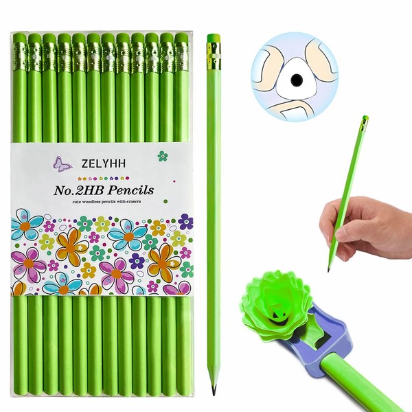 ZELYHH Funny Triangle Pencils #2 Green Unsharpened Pencils HB Number
