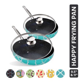 Kitchenly Happy Frying Pan & Lid Set of 2 - Nonstick Pan, Deep Nonstick Frying Pan Stone Cookware - Oven, Electric, Gas, and Induction Compatible - 9.5 & 11 inch