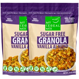 MyCerealMix Sugar Free Granola - Vanilla Almond | Non-GMO, Plant-Based, Gluten Free, Soy Free, Sodium Free, No Erythritol, No Sugar Alcohols, No Stevia Premium Healthy Satisfying Crunchy Breakfast | 24 oz, Pack of 2