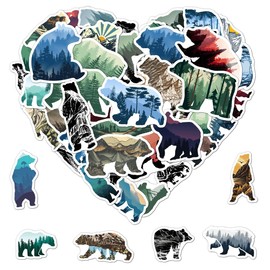 Pack 50 Pcs Funny Animal Grizzly Bear Stickers for Water Bottles Waterproof Laptop Luggage Computer Scrapbooking Teens Adults Girls Boys Aesthetic Sticker Packs Small Vinyl Decals
