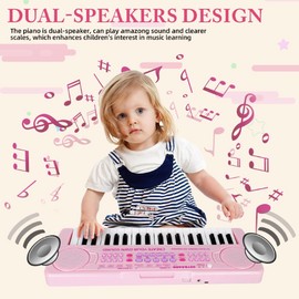 M SANMERSEN Kids Piano Keyboard, 37 Keys Music Keyboard Piano Toys with Microphone, Portable Dual Speaker Electronic Piano Keyboard, Birthday Gift for Beginners Girls Ages 3 4 5 6, Pink
