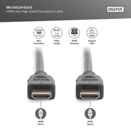 DIGITUS HDMI Cable - HDMI 2.1-1m - UHD-II 8k 60Hz - UHD 4k 120Hz - with Ethernet Channel - for Game Consoles, TV, Projector - Gold-Plated Contacts - Version 2 - Black