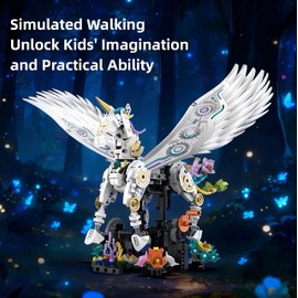 Aptrbg Unicorn Building Set 800+ Pcs STEM Toy Ages 8-12, Walking & Flapping Wings, Compatible with Major Building Blocks, Gift for Boys Girls