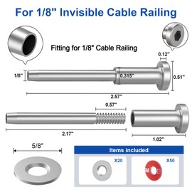 BLIKA 20 Pack 1/8" Invisible Cable Railing Kit and 20 Pack Cable Railing Adhesive Sleeves, Deck Wire Railing Kits for 2"×2" Wood/Metal Post, T316 Marine Grade