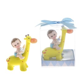 Lunaura Baby Keepsake - Set of 12 "Boy" Baby Holding Pacifier Sitting on Giraffe Favors - Blue