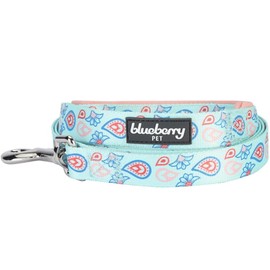 Blueberry Pet 5 Colors Paisley Flower Print Dog Leash with Soft & Comfortable Handle, 4 ft x 1", Pastel Blue, Large, Leashes for Dogs