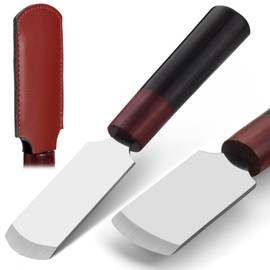 CBHGFEA Leather Skiver Knife, Leather Cutting Knife with Wooden Handle, Skiving Knife for Leather Work, Leahter Knife with Leather Protective Case, Skiving Knife for DIY Lovers (Round)