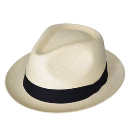 Genuine Panama Hats - Teardrop Classic Straw Fedora - Short Brim - Brisa Weave - Black Band - Handwoven in Ecuador (Natural, Medium | 56cm - 57cm)