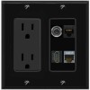 Wall Plate City 3.5mm CAT6 CAT7 HD Port Wall Plate Black w Power Outlet