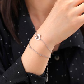 SIPURIS Om Bracelet for Women Girls Om Ohm Aum Symbol Hindu Buddha Yoga Mediation Layered Chain Bracelet Bangle Stainless Steel Adjustable Bracelet Charm Spiritual Jewellery Gift, Stainless Steel,
