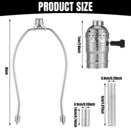 Baquler 2 Set Make a Lamp Kit Table Lamp Kit Repair or DIY Lamp Wiring Kit with 8'' Harp 12" Lamp Pipe 3 Way Socket 8 ft Cord and All Hardware Parts for DIY Antique Table Lamp Design(Silver)