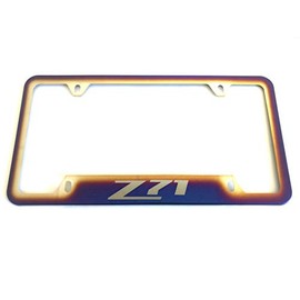 Tonet Stainless Steel Neo Polished Blue Burnt Colorful Car License Plate Tag Frame Cover Holder W/Screws Caps for Chevy Z71 (1)