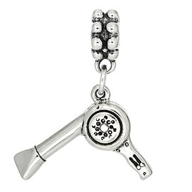 Sterling Silver Oxidized Large Hair Blow Dryer European Dangle Bead Charm