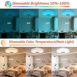 DIKHEE 36 W LED Ceiling Light, RGB LED Ceiling Light, Dimmable with Bluetooth Speaker, Remote Control and App Control, Music for Bedroom, Children's Room, Living Room