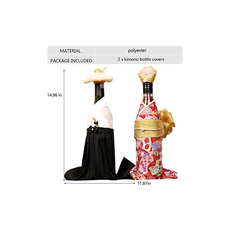 Kelendle 2Pcs Creative Japanese Kimono Bottle Cover with Hats Wine
