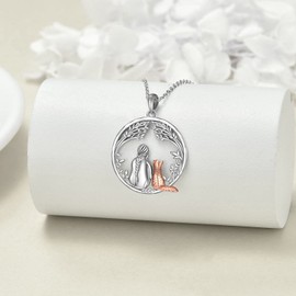 VONALA Fox Necklace for Women 925 Sterling Silver Fox and Girl Forever Friend Pendant Foxes Miraculous Jewelry for Girls Mother Best Friend