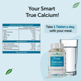  Tru Calcium 1000mg Supplement for Men & Women with Plant Based Vitamin D3 & Natural Magnesium for Healthy Bones - 60 Vegan Tablets