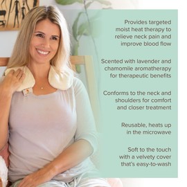 Bed Buddy Microwavable Heating Pad and Cooling Neck Wrap, Comfort Wrap for Neck and Shoulders, Microwavable for Moist Heat Therapy and Freezable for Cooling, White, Lavender & Chamomile Aromatherapy