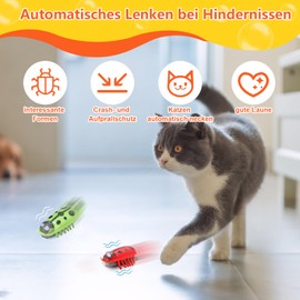 Mini Beetle, Pack of 2 Beetle Cat Toy, Electric Beetle Cat Toy, Ladybird Toy, Interactive Bug Cat Toy, Beetle Pet Funny Play Toy for Cats, Kittens, Training