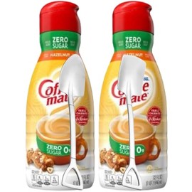 Candy Freezer Liquid Coffee Creamer Ͼ◎ʄʄɛɛ-ʍαƚɛ Rich & Creamy Flavor Sugar Free 32 Fl oz. Pack of 2 (Two) Bottles Includes Candy Freezer Mini Metal Shovel Spoons (Hazelnut Zero Sugar) - Metal Spoons