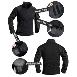 YKS JOOB Mens G3 Combat Uniform Set Tactical Combat Shirt and Pants Suit Hunting Paintball Airsoft Apparel Black L