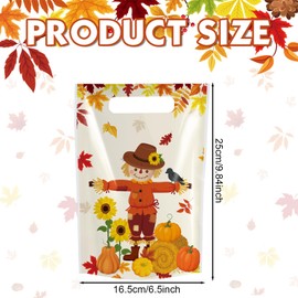 Qilery 100 Pcs Thanksgiving Plastic Treat Bags Fall Gift Bags Bulk Turkey Scarecrow Pumpkin Gnome Candy Goodie Bags with Handle for Happy Thanksgiving Autumn Haverst Party Favor Supplies