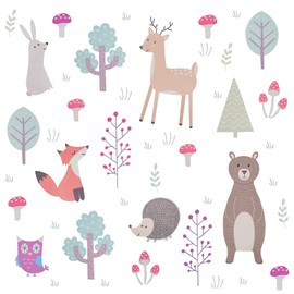 Maydahui Wall Sticker Animal Tree Grass Leaves Mushroom Stylish Scandinavian Wallpaper Rabbit Owl Giraffe Bear Fox Hedgehog Cute Art Kindergarten Nursery Children's Room Educational Room Decor