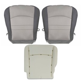 Priprilod Gray Driver & Passenger Side Bottom Replacement Seat Cover and Driver Side Foam Cushion Compatible with Dodge Ram 1500 2500 3500 4500 5500 2009 2010 2011 2012