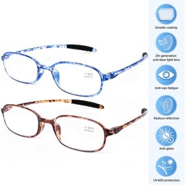 AQWANO 2 Pack Blue Light Blocking Computer Reading Glasses UV Protection Flexible TR90 Frame Lightweight Readers Glasses for Women Men +3.0