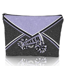 Batorkpl Cheer Makeup Bag Cheerleader Cosmetic Bag Cheerleader Gifts Cheerleading Gift for Women Her Cheer Team 1Pcs (Light Purple)