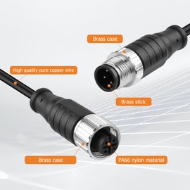 YACSEJAO M12 Connector Aviation Sensor Cable 25CM/0.8FT M12 1 Male+1 Female Wiring Cable IP67 Outdoor Waterproof Industrial Circular Connector (4 Pin)