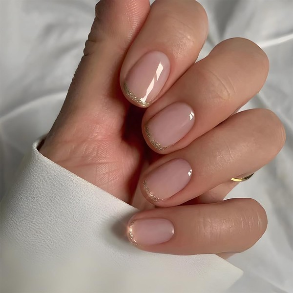 Press On Nails Short Square, Pink Fake Nails with French