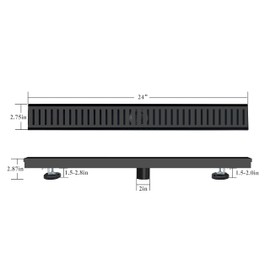 TECFORG 24 Inch Black Linear Shower Drain with Removable Capsule Pattern Cover Grate Accessories and SUS304 Stainless Steel CUPC Certificate (24 inch)