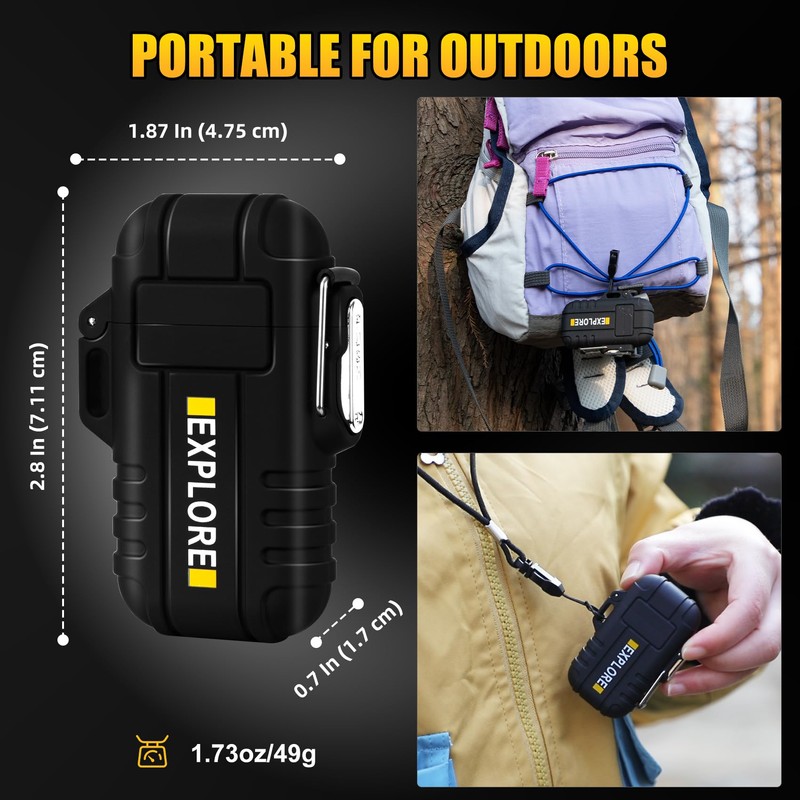 LcFun Waterproof Electric Lighter Windproof Dual Arc USB Rechargeable Flameless