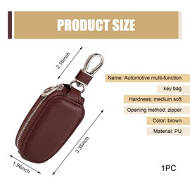 Zikefest Car Key Case, Genuine Leather Car Key Cover, Auto Key Holder with Metal Hook, Key Fob Protector Bag, Universal Key Keychain Case for Women & Men (Brown)