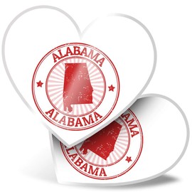 2 x Heart Stickers 15 cm - Alabama USA Stamp America Fun Decals for Laptops,Tablets,Luggage,Scrap Booking,Fridges, #9287