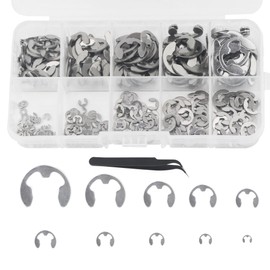 GIVIHGETI 300 Pieces Stainless Steel Circlips Snap Ring Set, E-Clips Set, Locking Washers 10 Different Sizes, Snap Rings 1.5-10 mm with Box, Retaining Rings Set for Shaft Mounting Parts