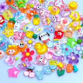 70Pcs Mixed Cartoon Slime Resin Charms Bulk, Cute Flatback Charms Colorful Embellishment Slime Beads for Craft Art Scrapbooking Decor