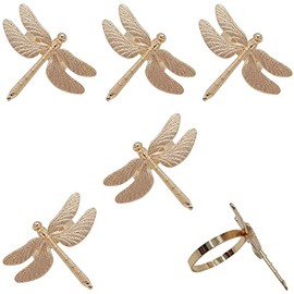 CPELLESSE 6 pcs Gold Napkin Ring Dragonfly Napkin Rings Holders Insect Napkin Rings Buckle for Thanksgiving,Christmas, Family Gather, Table Decoration Rings (Gold)